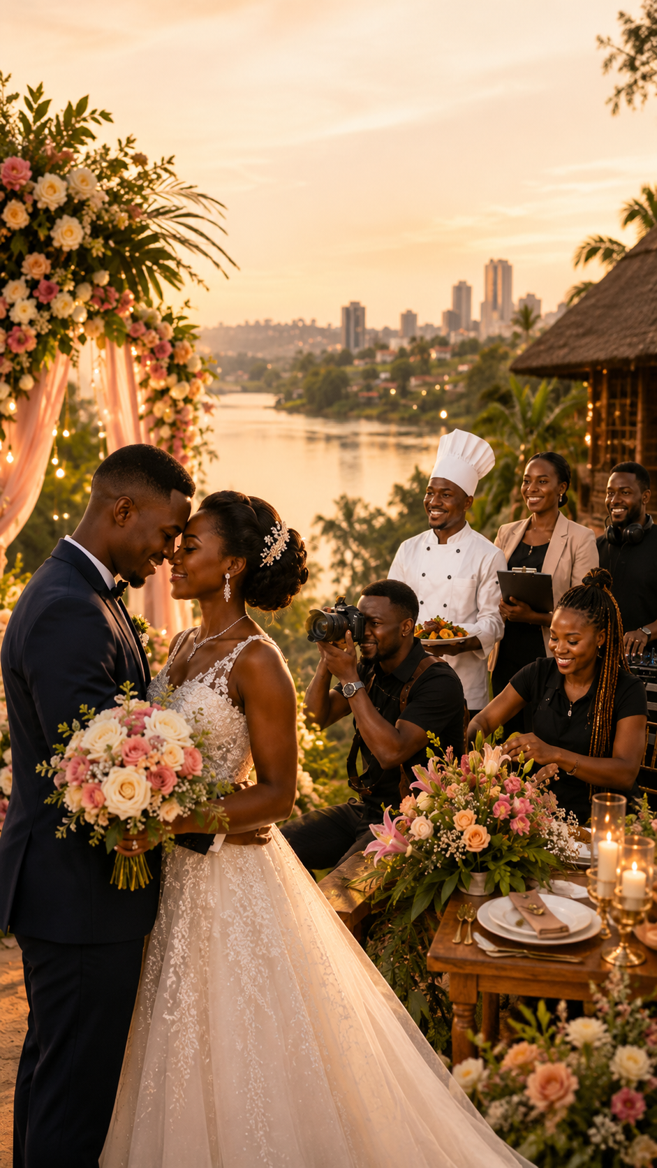 Ugandan wedding couple with professional vendors